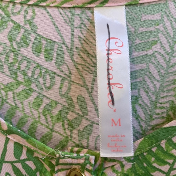 Girls Cherokee Pink and Green Palm Button Up Romper - Picture 3 of 7